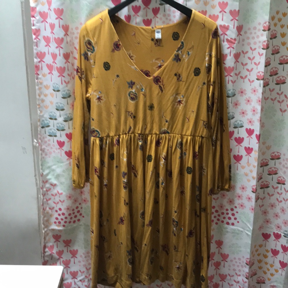 Mustard yellow floral long sleeve dress